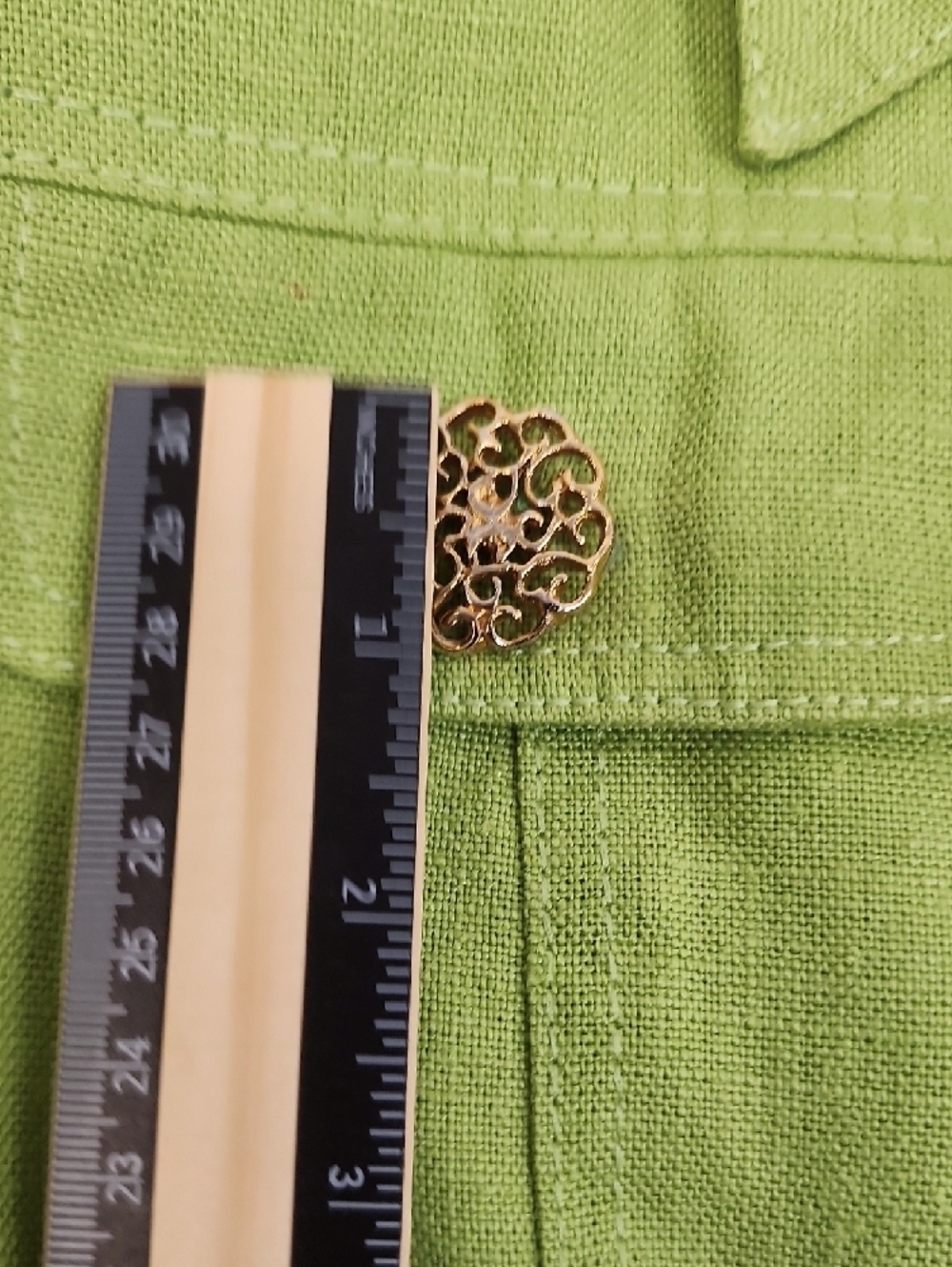 Scaasi Lime Green Linen Cropped Jacket Textured Button Blazer Size 12 - Picture 8 of 16